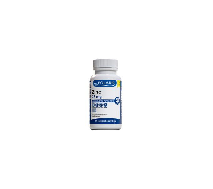 zinc 25 mg 150 comp polaris  contribuye al mantenimiento del cabello, las uñas y la piel | farmacia coliseum