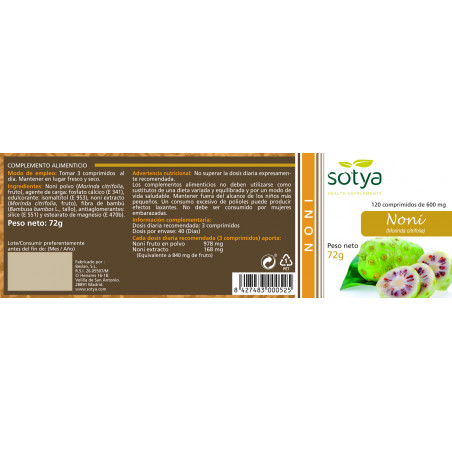 Comprar NONI 600 MG 12O COMP SOTYA online - Farmacia Coliseum