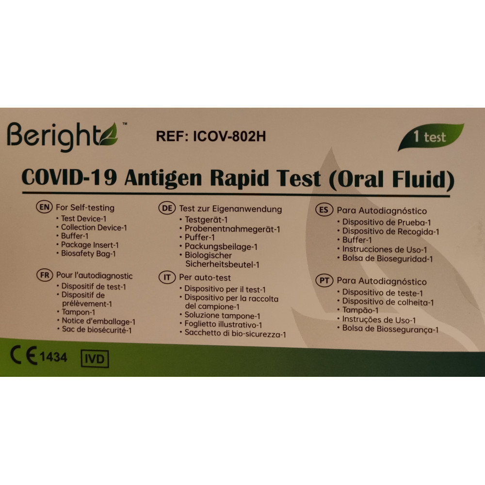Test antigenos Covid fluido oral, saliva Bright 1 test. Farmacia Coliseum