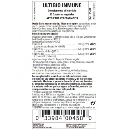 Comprar online Ultibio Immune 30 cap Solgar - Farmacia Coliseum