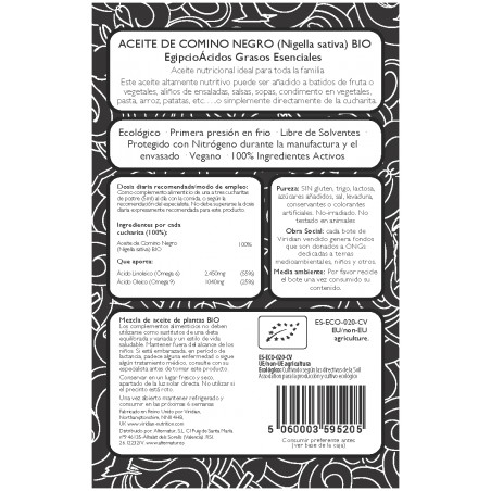Comprar online COMINO NEGRO ACEITE BIO 200 ML VIRIDIAN - Farmacia Coliseum