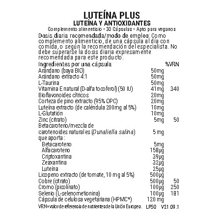 Comprar online LUTEINA PLUS 30 VEG CAPS VIRIDIAN - Farmacia Coliseum