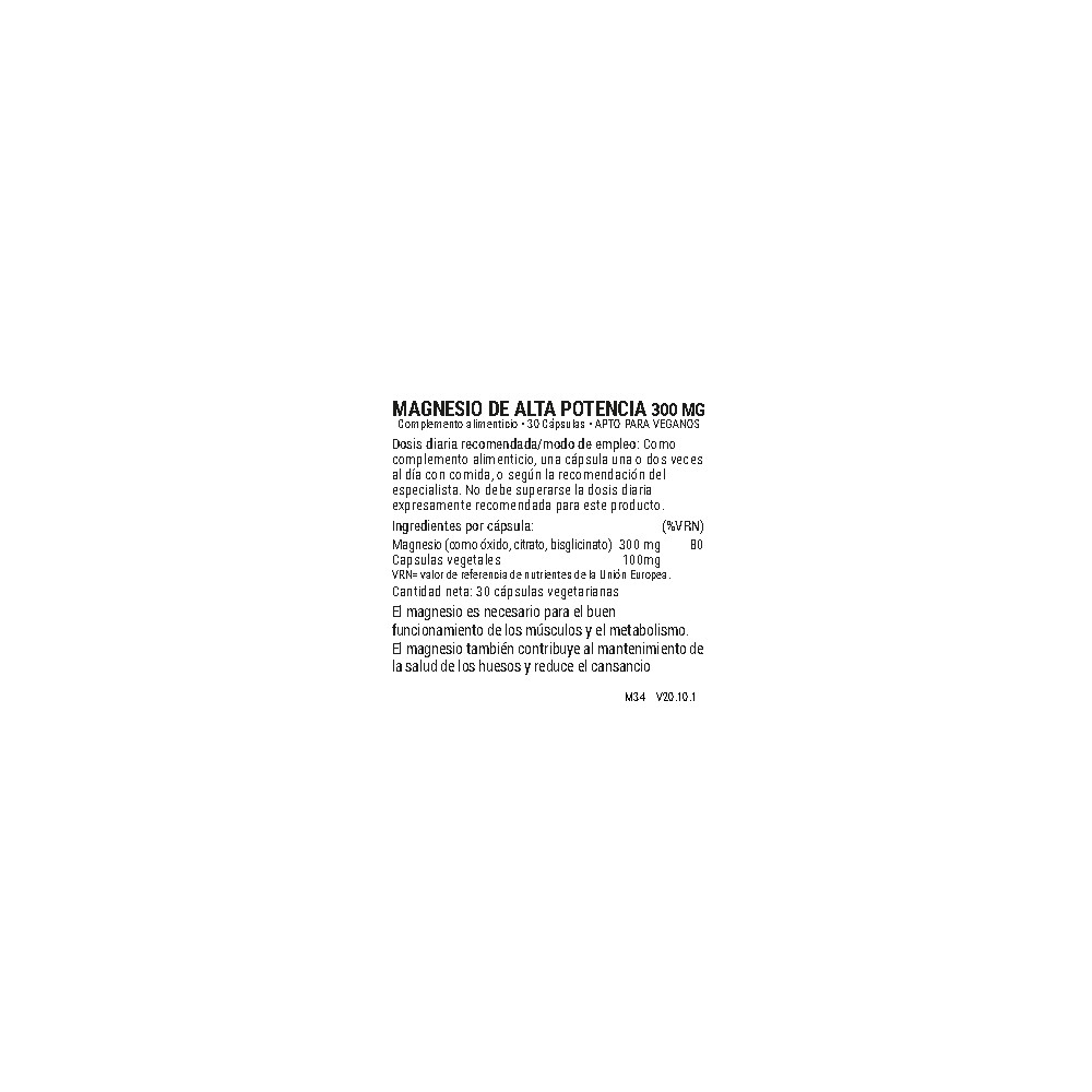 Comprar online MAGNESIO ALTA POTENCIA 300 MG 30 VEG CAPS VIRIDIAN - Farmacia Coliseum