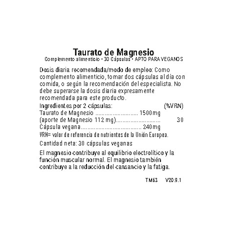 Comprar MAGNESIO TAURATO 30 CAP VIRIDIAN online - Farmacia Coliseum