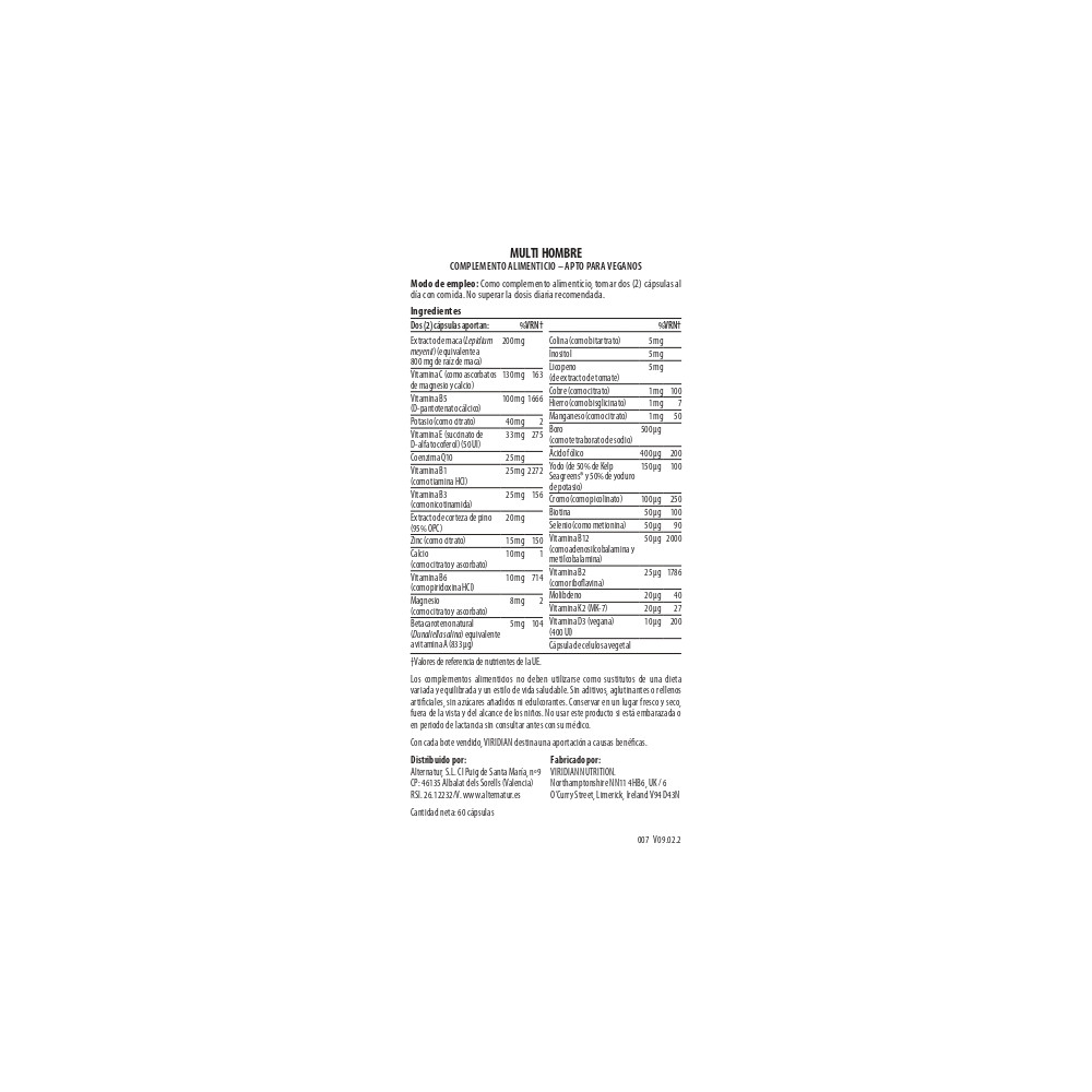 Comprar online MULTI HOMBRE 90 VEG CAPS VIRIDIAN - Farmacia Coliseum