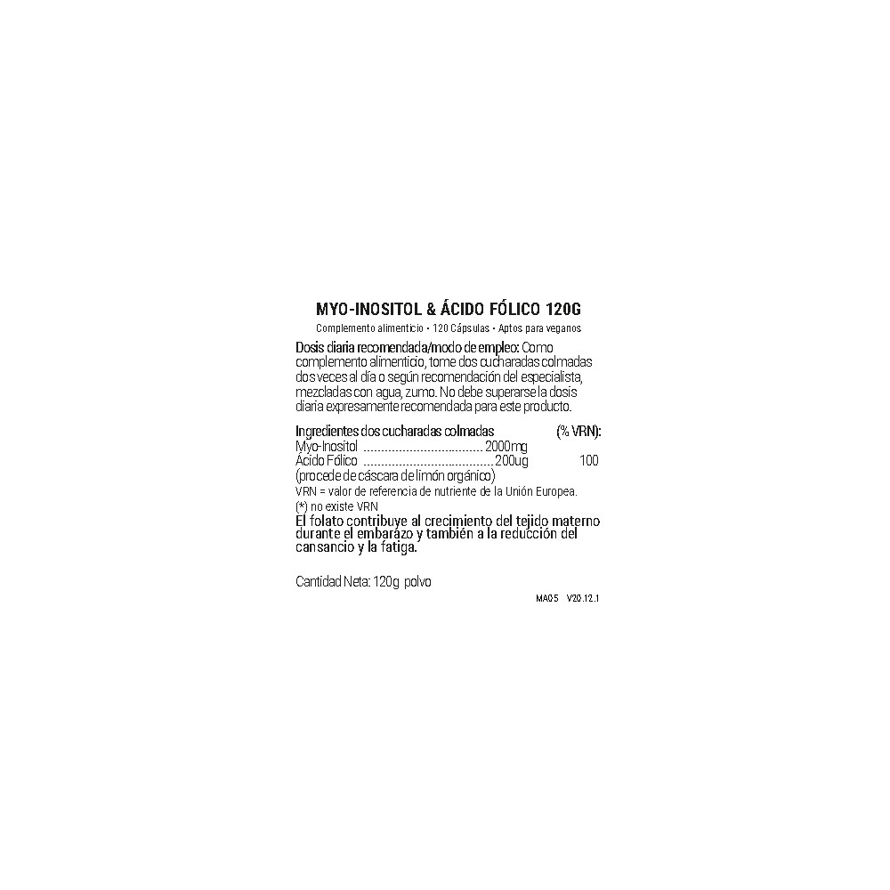 Comprar MYO-INOSITOL CON ACIDO FOLICO 120 G VIRIDIAN online - Farmacia Coliseum