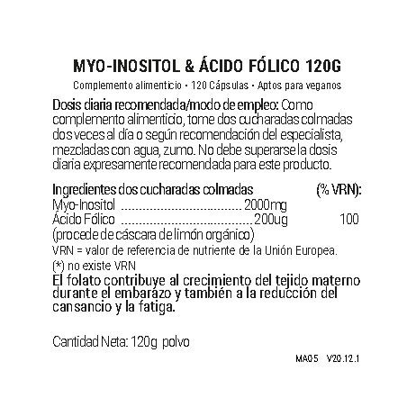 Comprar MYO-INOSITOL CON ACIDO FOLICO 120 G VIRIDIAN online - Farmacia Coliseum