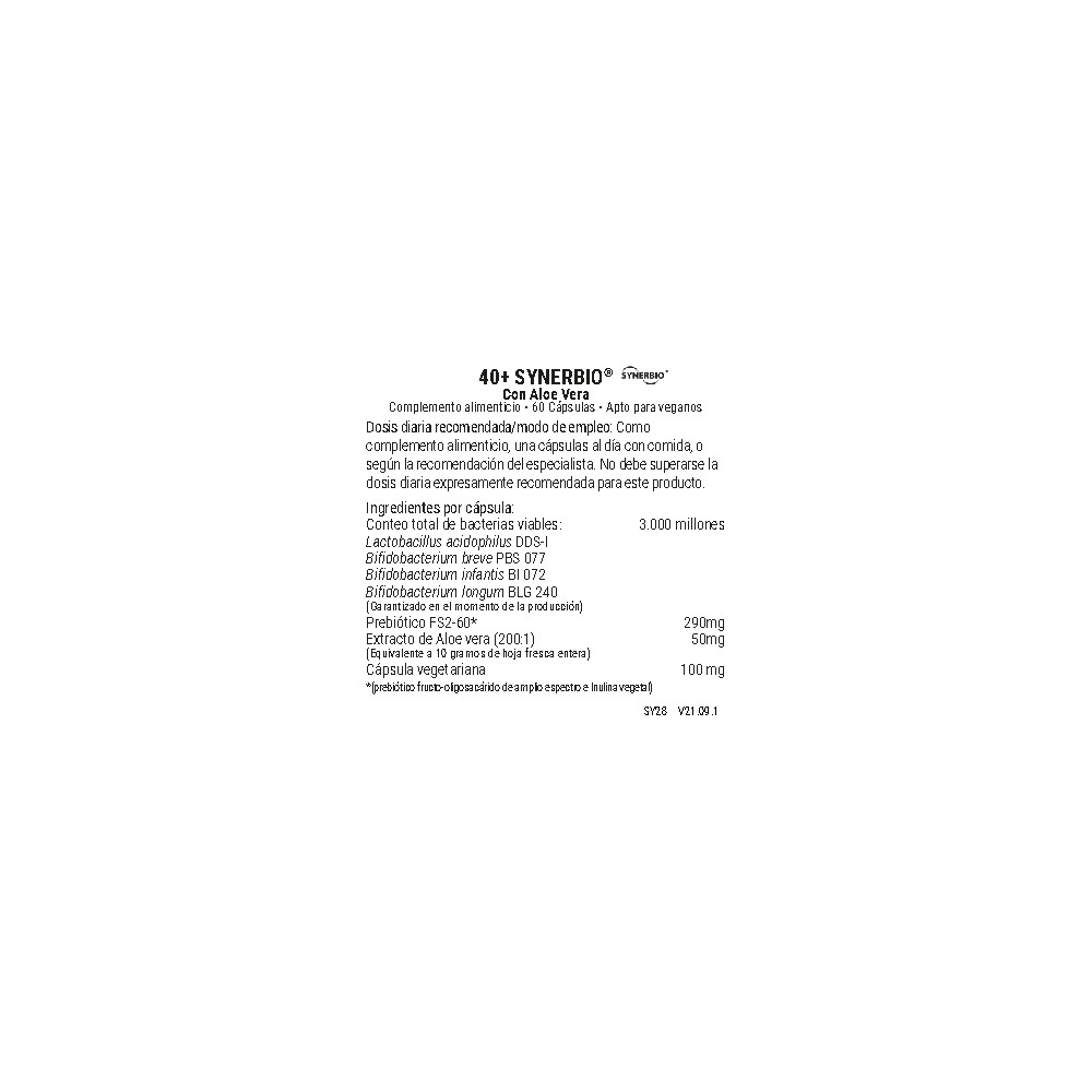 Comprar online SYNERBIO 40+ 60 VEG CAPS VIRIDIAN - Farmacia Coliseum