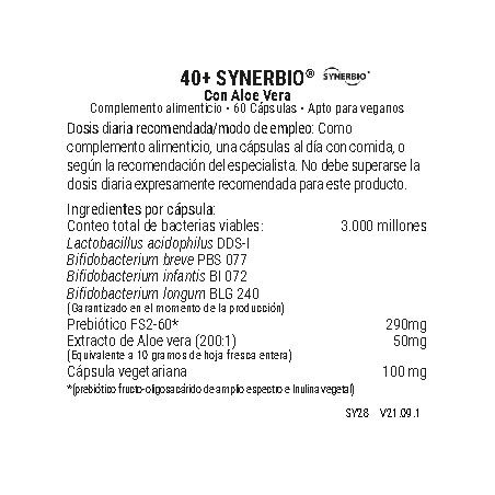 Comprar online SYNERBIO 40+ 60 VEG CAPS VIRIDIAN - Farmacia Coliseum