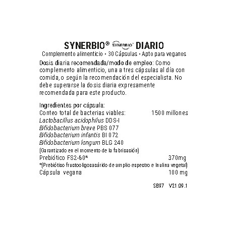 Comprar online SYNERBIO DIARIO 30 VEG CAPS VIRIDIAN - Farmacia Coliseum
