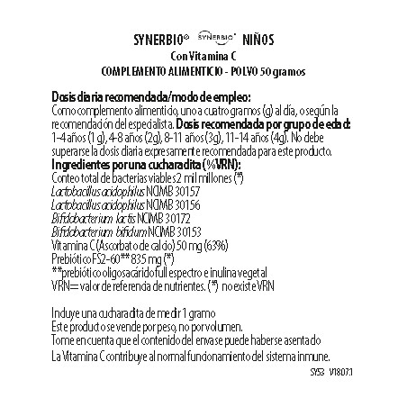Comprar online SYNERBIO NIÑOS POLVO 50 G VIRIDIAN - Farmacia Coliseum