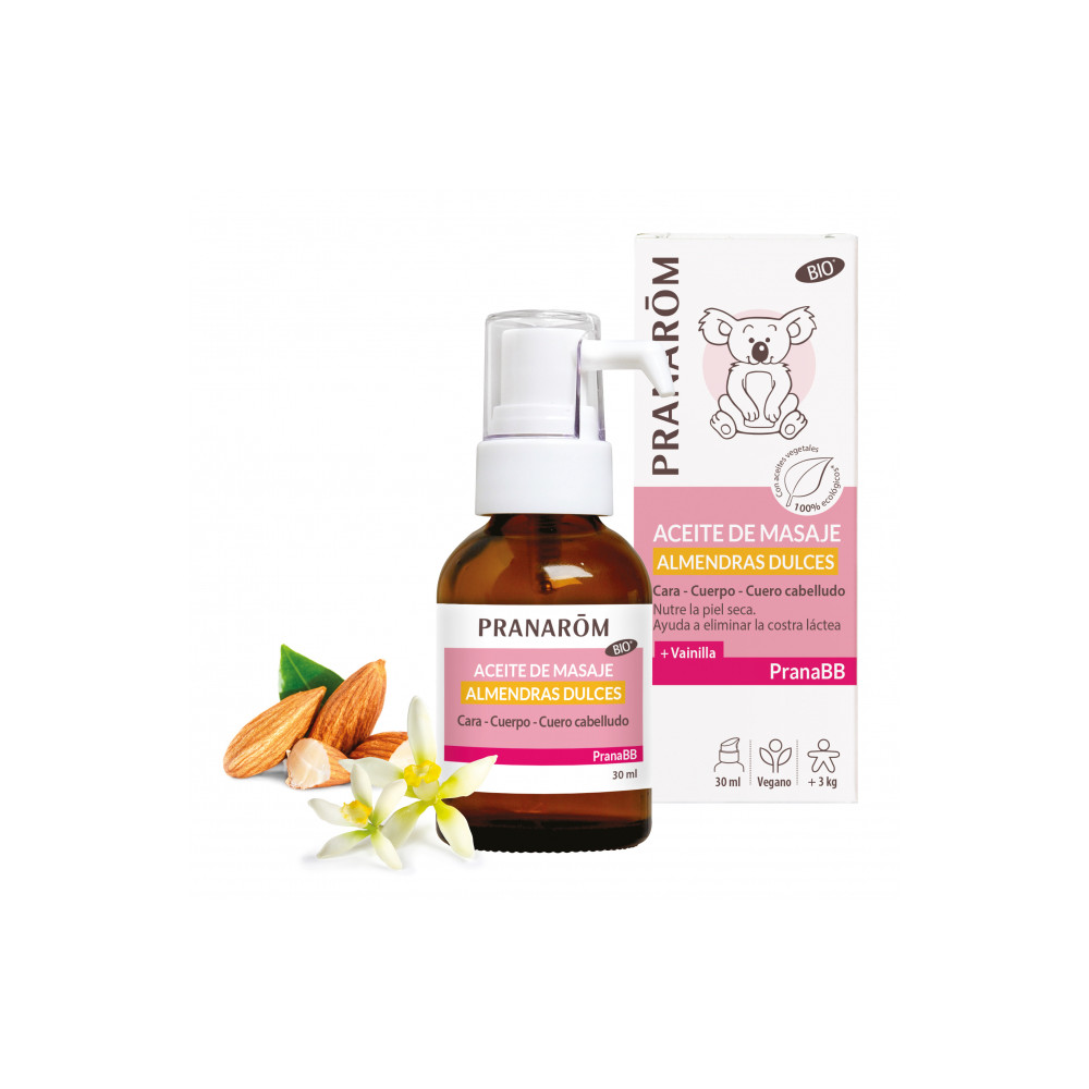 PRANABEBE ACEITE MASAJE ALMENDRAS DULCES VAINILLA BIO 50CC APLICADOR PRANAROM