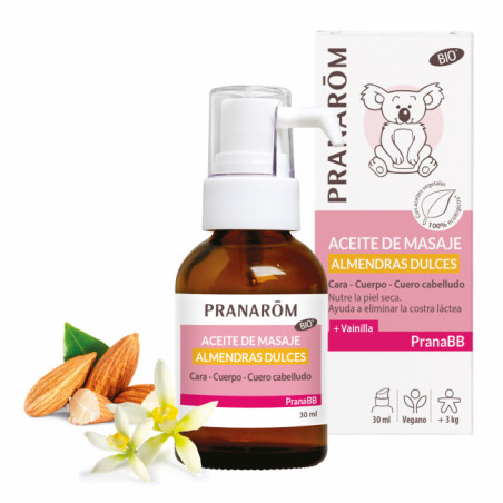 PRANABEBE ACEITE MASAJE ALMENDRAS DULCES VAINILLA BIO 50CC APLICADOR PRANAROM