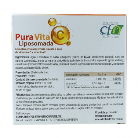 Comprar online PURA VITA C LIPOSOMADA 30 STICKS CFN - Farmacia Coliseum