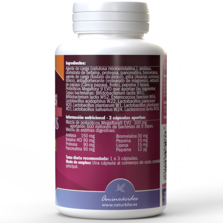 Comprar ENZIMAS DIGESTIVAS + PROBIOTICOS 120 CAPS NATURBITE online - Farmacia Coliseum