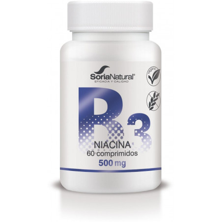 Comprar VITAMINA B3 NIACINA 500 MG 60 COMP LIB SOSTENIDA SORIA NATURAL