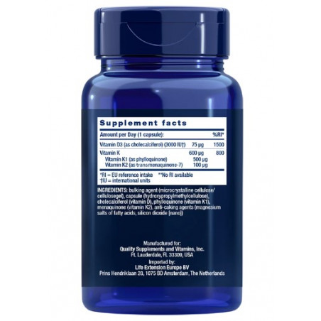 Comprar VITAMINS D AND K 60 VEG CAP EU VERSION LIFE EXTENSION - Farmacia Coliseum