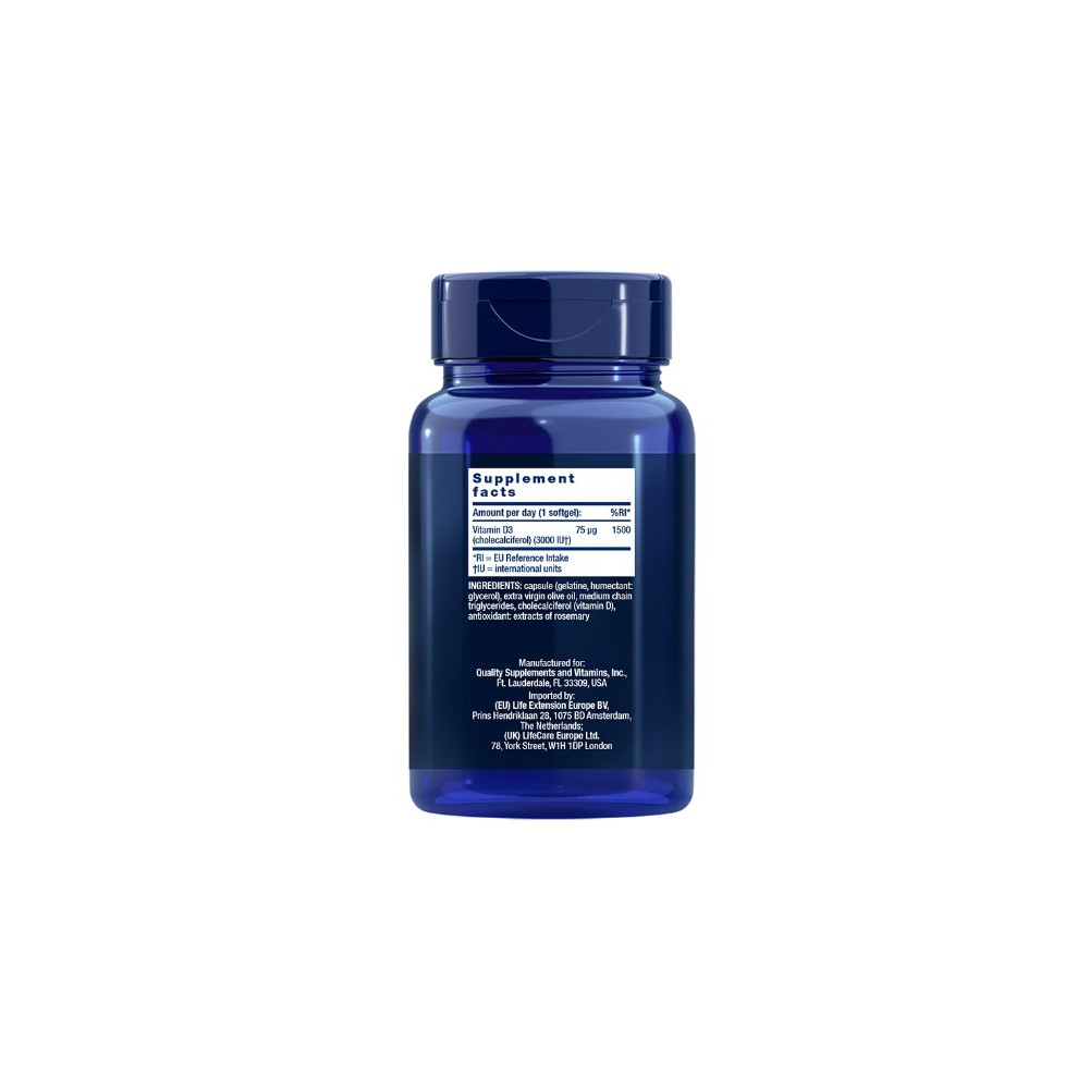 Comprar VITAMIN D3 3000 IU 120 PERLAS LIFE EXTENSION - Farmacia Coliseum