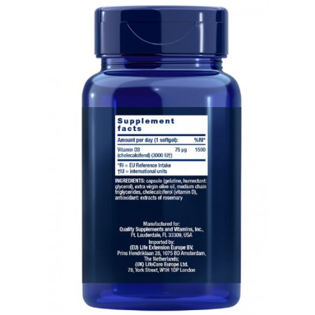 Comprar VITAMIN D3 3000 IU 120 PERLAS LIFE EXTENSION - Farmacia Coliseum
