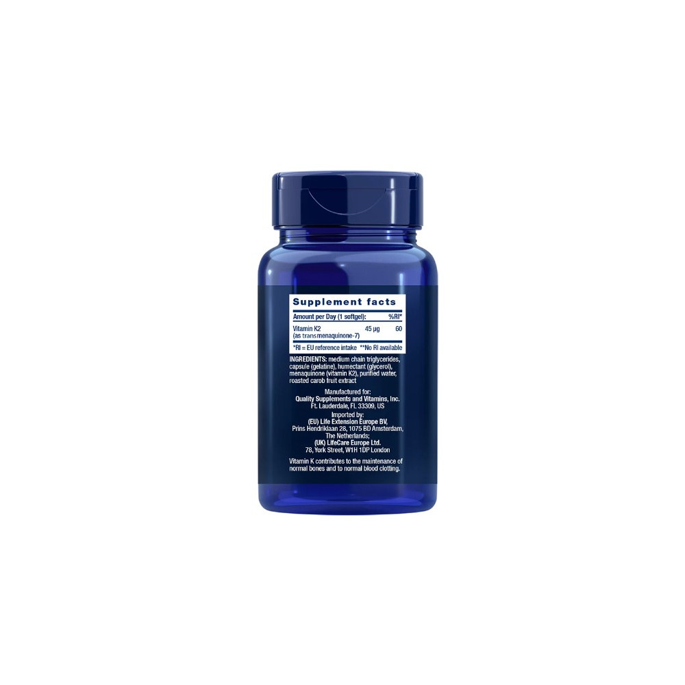 Comprar online LOW-DOSE VITAMIN K2 45 MCG 90 PERLAS LIFE EXTENSION - Farmacia Coliseum